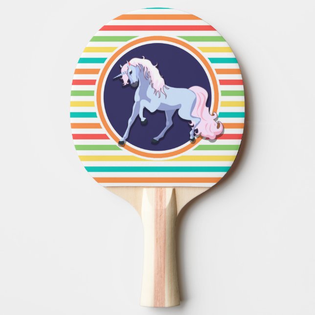 Purple Unicorn on Bright Rainbow Stripes Ping-Pong Paddle (Front)