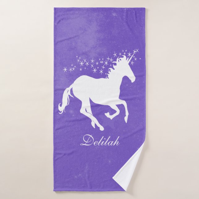 Purple Unicorn Personalized Bath Towel Set (Bath Towel)