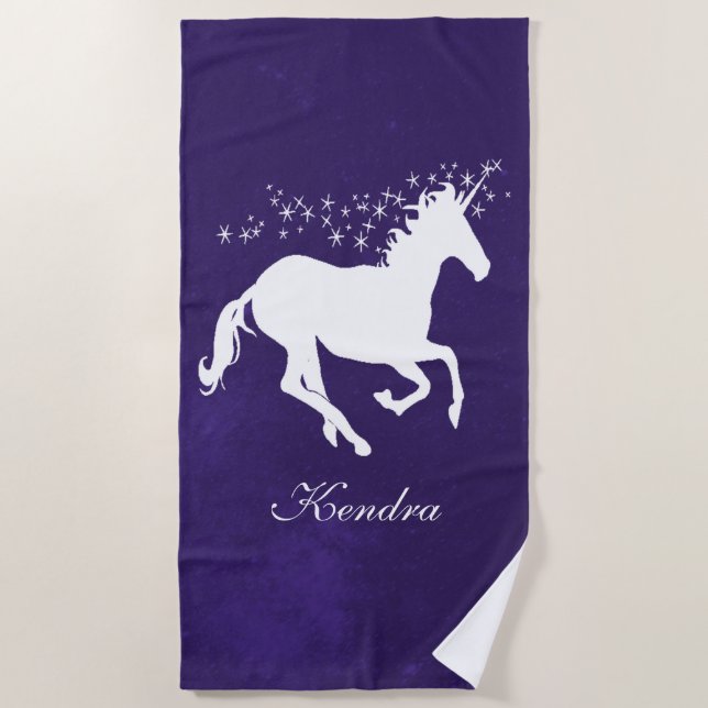 Purple Unicorn Personalized Beach Towel (Front)