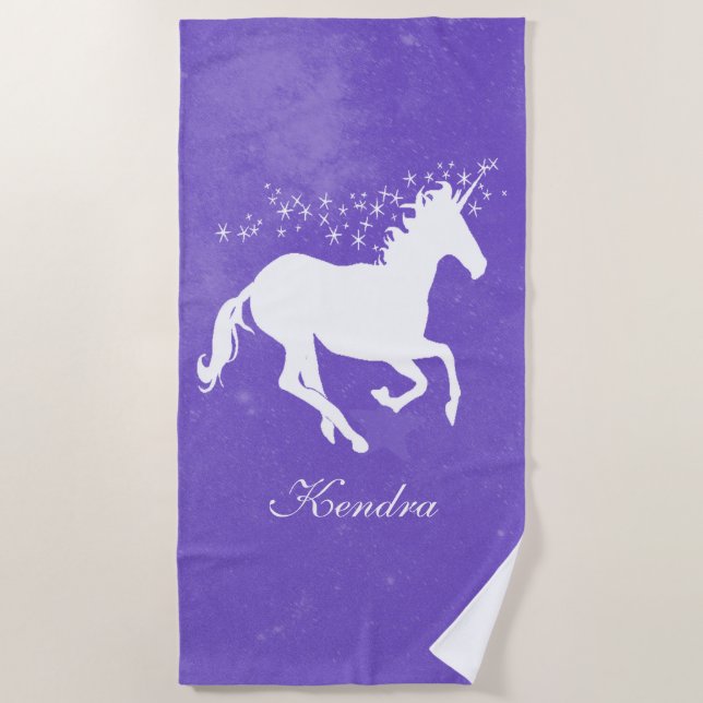 Purple Unicorn Personalized Beach Towel (Front)