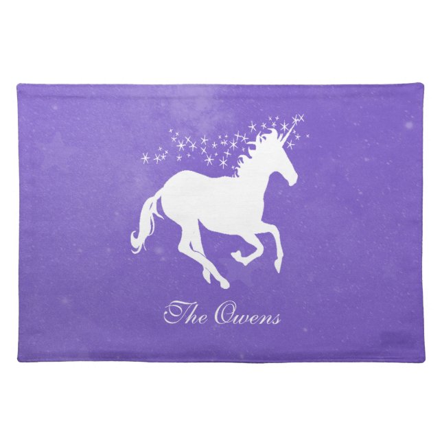 Purple Unicorn Personalized Cloth Placemat (Front)
