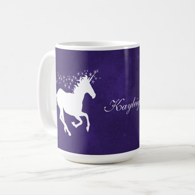 Purple Unicorn Personalized Coffee Mug (Front Left)