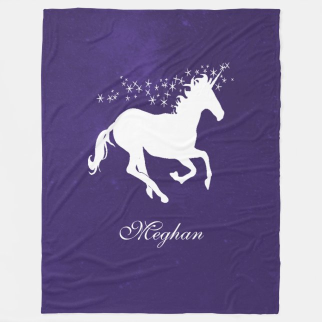 Purple Unicorn Personalized Fleece Blanket (Front)