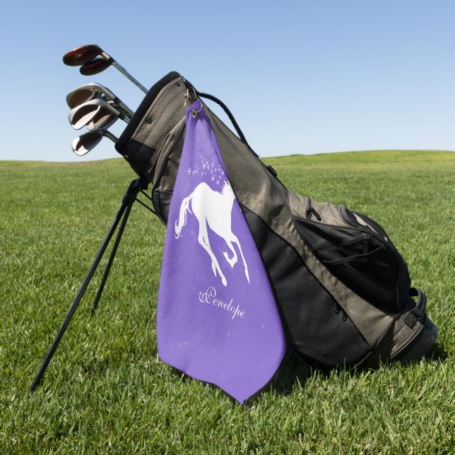 Purple Unicorn Personalized Golf Towel (Green)