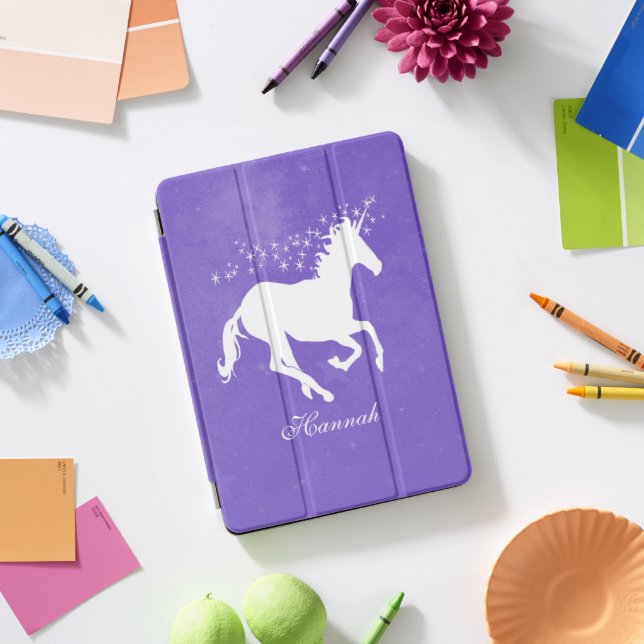 Purple Unicorn Personalized iPad Pro Cover (Desk)
