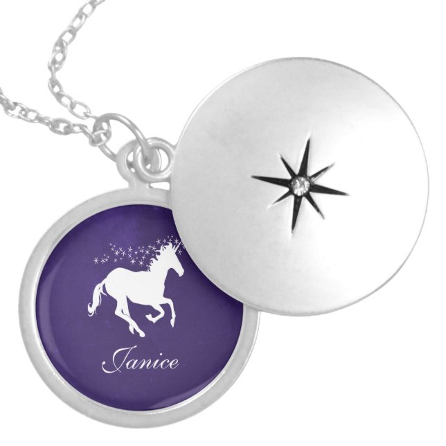 Purple Unicorn Personalized Locket Necklace (Front)