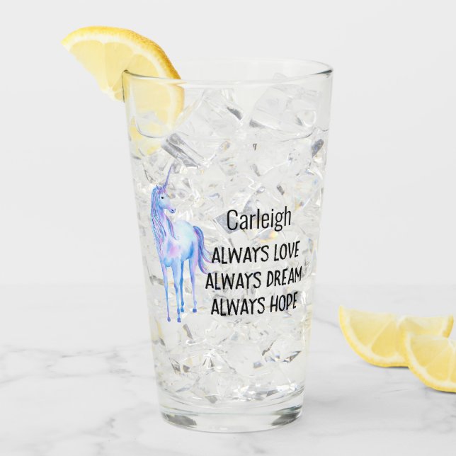 Purple Unicorn Personalized Love Dream Hope Glass (Front Ice)