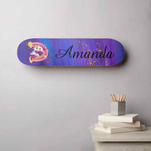 Purple unicorn personalized   skateboard