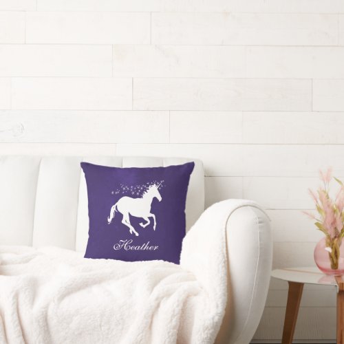 Purple Unicorn Personalized Throw Pillow