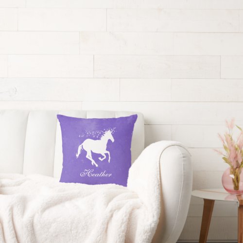 Purple Unicorn Personalized Throw Pillow