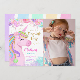 Purple Unicorn Photo Invitation
