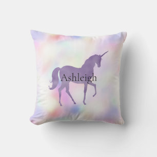 Purple Unicorn Pink Peach Rainbow    Throw Pillow