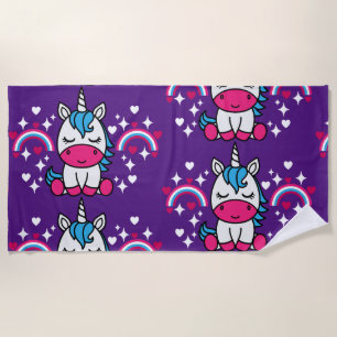 Purple Unicorn Pony Beach Towel