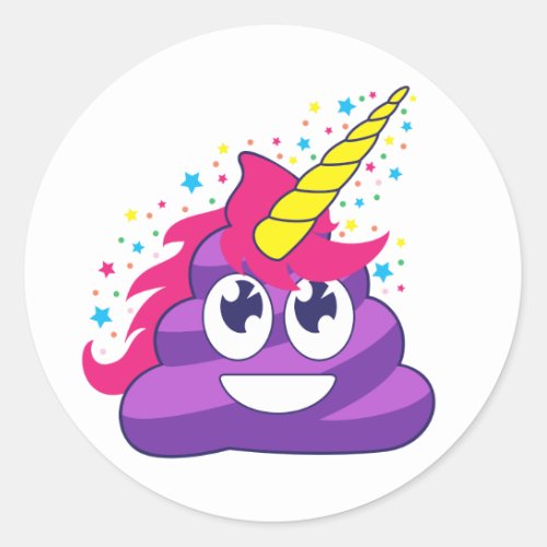 Purple Unicorn Poop Emoji Round Stickers