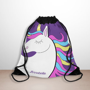Purple Unicorn Pretty Unicorns Fantasy Drawstring Bag
