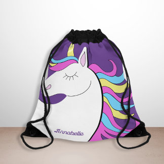 Purple Unicorn Pretty Unicorns Fantasy Drawstring Bag