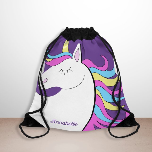 Purple Unicorn Pretty Unicorns Fantasy Drawstring Bag (Unicorn Drawstring Bag)