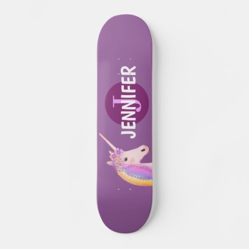Purple Unicorn Rainbow Personalized Monogram Girls Skateboard