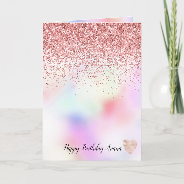 Purple Unicorn Rainbow Pink Glitter Sparkle    Card (Front)