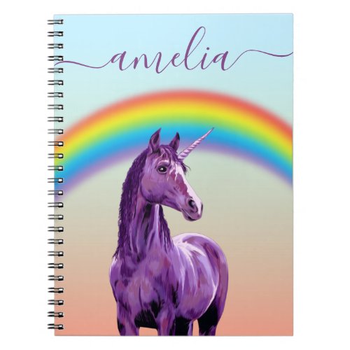 Purple Unicorn  Rainbow Pretty Calligraphy Name   Notebook
