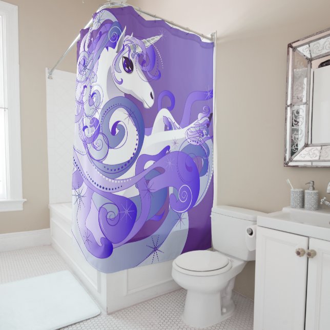Purple Unicorn Shower Curtain (In Situ)
