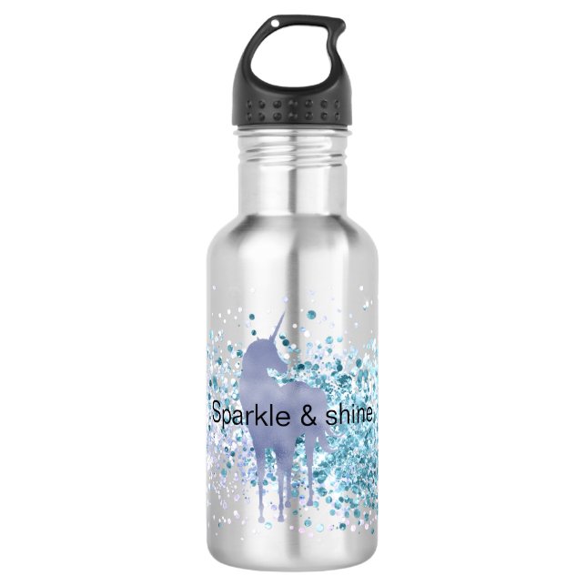 Purple Unicorn Sparkle Aqua Glittery Confetti      Stainless Steel Water Bottle (Front)