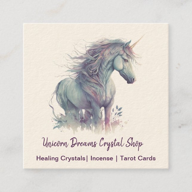 Purple Unicorn Square Business Card (Front)