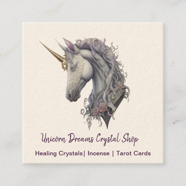 Purple Unicorn Square Business Card (Front)