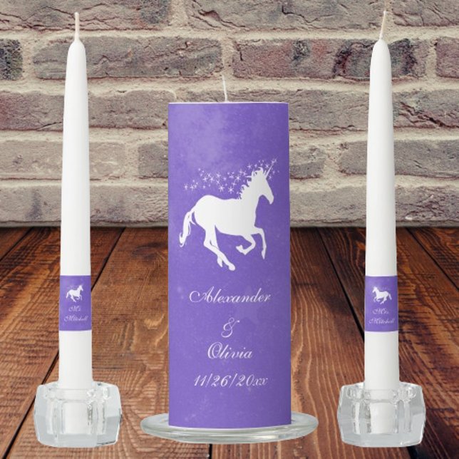 Purple Unicorn Unity Candle Set (Purple Unicorn Wedding Unity Candle Set)