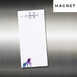 Purple unicorn white pink monogram name magnetic notepad<br><div class="desc">A fantasy unicorn in turquoise, purple and a bit pink. White background. Personalize and add Your name and monogram letter in purple and gray. The name is written with a trendy hand lettered style script with swashes. To keep the swashes only delete the sample name, leave the spaces or emoji's...</div>