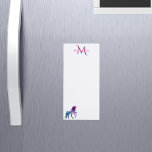 Purple unicorn white pink monogrammed girly magnetic notepad<br><div class="desc">A fantasy unicorn in turquoise,  purple and a bit pink.  White background. Personalize and add Your name and monogram letter in purple and pink.</div>