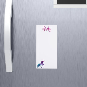Purple unicorn white pink monogrammed girly magnetic notepad