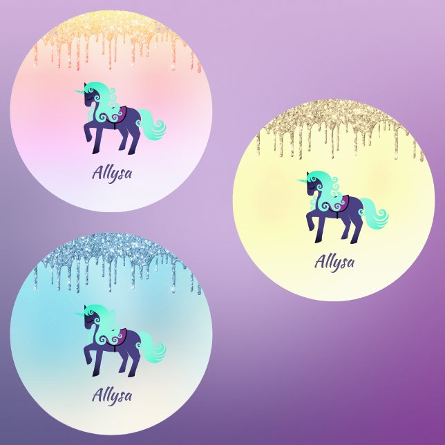 Purple Unicorn with Faux Glitter on Pastels Labels (Creator Uploaded)