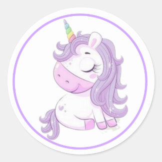 Purple Unicorn with Purple Frame  Classic Round Sticker