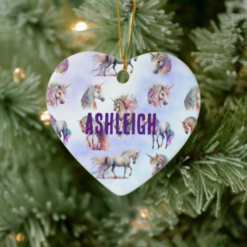 Purple Unicorns Ceramic Ornament