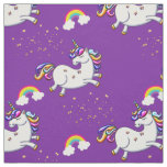 Purple Unicorns Gold Stars and Rainbow Fabric