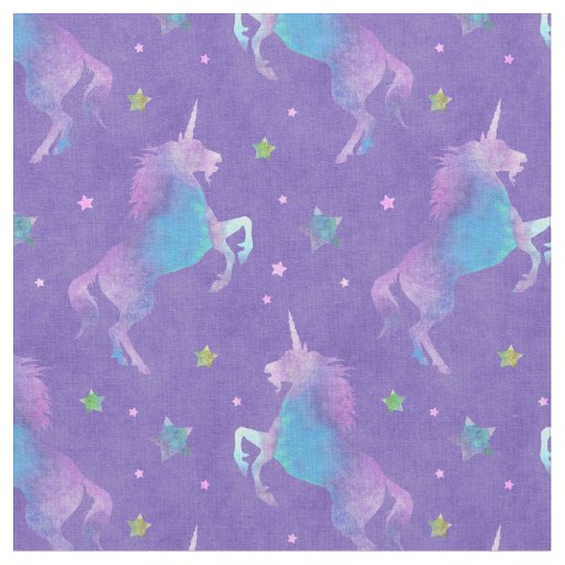 Purple Unicorns Pink Stars Fabric