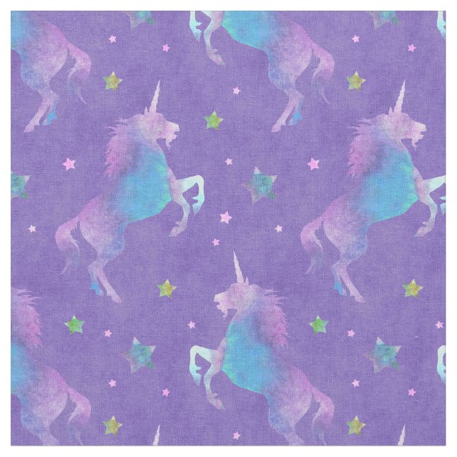 Purple Unicorns Pink Stars Fabric (Close Up)