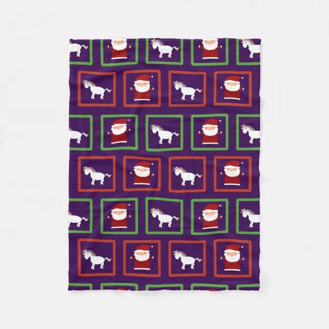 Purple unicorns santa claus pattern fleece blanket (Front)