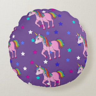 Purple Unicorns & Star Print Round Pillow