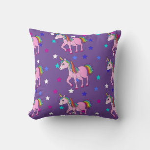 Purple Unicorns & Star Print Throw Pillow