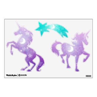 Purple Unicorns with Stars and Moons Wall Sticker