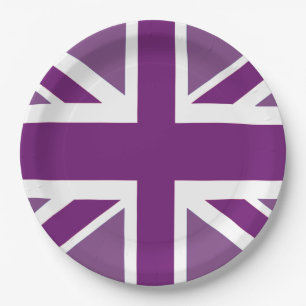 Purple Union Jack British Flag Paper Plate