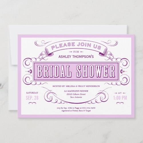 Purple Unique Vintage Bridal Shower Invitations