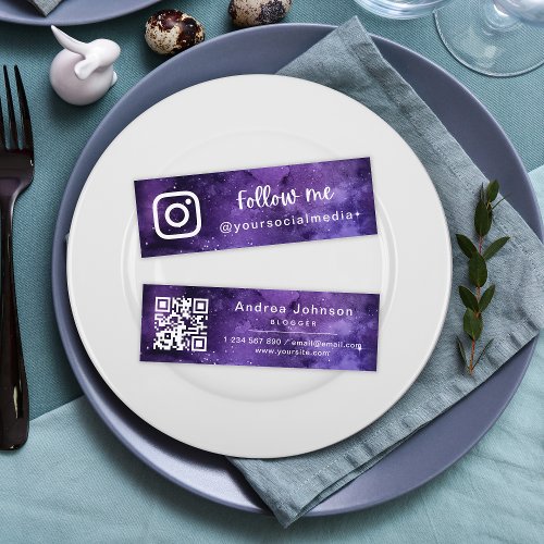 Purple Universe Galaxy Follow Social Media QR Code Mini Business Card