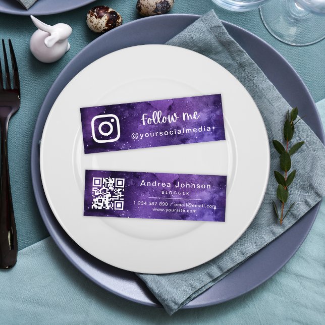 Purple Universe Galaxy Follow Social Media QR Code Mini Business Card (Creator Uploaded)