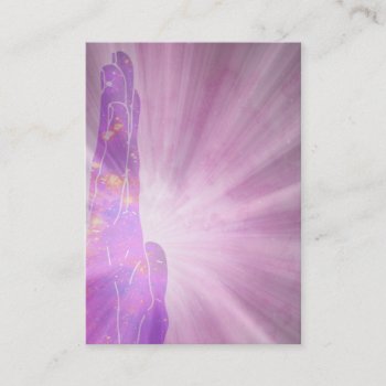 *~* Purple Universe Hand With Light Healing Rays Business Card by AnnaRosaEnergyArtist at Zazzle