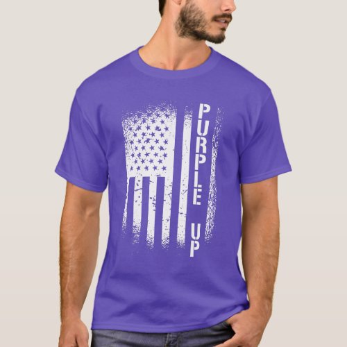 Purple Up American Flag Military Kids Month T_Shirt