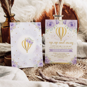 Purple Up and Away Hot Air Balloon Baby Shower Invitation