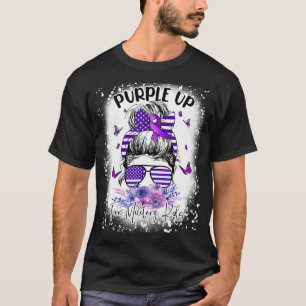 Purple Up For Military Kids Child Month Messy Bun  T-Shirt